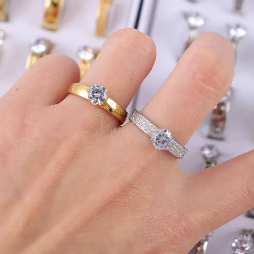 Main Stone Color: Black, Metal Color: Rhodium Plated, Ring Size: 17 - 10/20/30/50Pcs/Lot Fashion Elegant Inlaid Stainless Steel Ring With Rhinestone High-end Women's Proposal Engagement Jewelry Gift