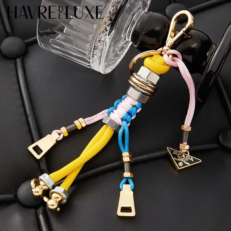 Robot Pendant Rope Braided Lanyard Bag Charm Creative Cute Genuine Leather Car Key Decoration Bag Accessories