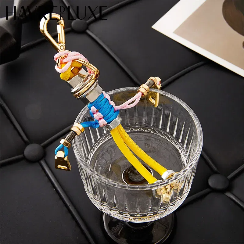Robot Pendant Rope Braided Lanyard Bag Charm Creative Cute Genuine Leather Car Key Decoration Bag Accessories