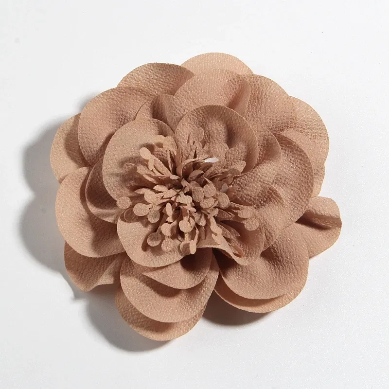Color: GRAY - 1PC 10CM 3.8" Big Chiffon Flowers Hair Clips Hairpins Handmade Artificial Rolled Rose Fabric Flower For Girls Head Accessories