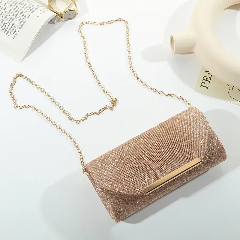 Color: Champagne - Fashion Elegant Clutch Bag New 2023 Hot Selling Chain Dinner Bag Bride Bridesmaid Lady Handbag Factory Outlet