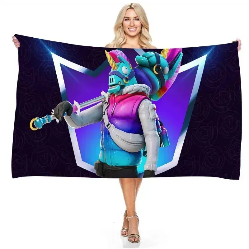 Color: Pink, Size: 12cm - Fortnite Children Microfiber Bath Towel Boy Girl Soft Wearable Cartoon Bathing Beach Spa Bathrobe Wash Clothing