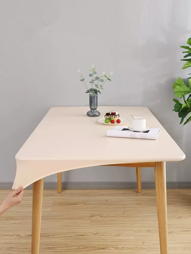 Color: Red, Specification: 152*300cm - Solid color PU leather table cover fixable elastic tablecloth waterproof round square Table cloth custom table protector