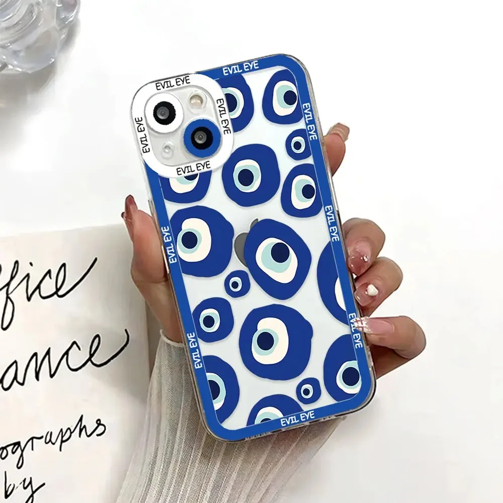 Color: SKY BLUE, Material: Microfiber - Blue Evil Eye Phone Case For Samsung Galaxy S10 S20 S21 S22 S23 S24 FE Plus Ultra Note 20 Transparent TPU Case