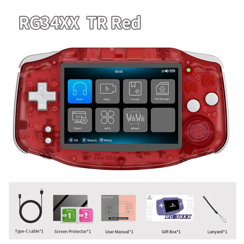 Color: WHITE - ANBERNIC RG34XX Retro Handheld Game Console 3.4” IPS Linux 64-bit 3500mAh Video Gaming Player Supports Streaming WIFI Bluetooth