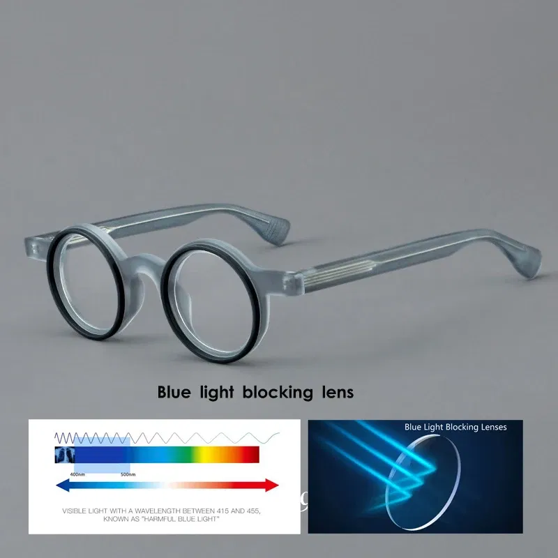 Frame Color: WHITE, Eye Prescription: +200 - VCKA Round Acetate Photochromic Reading Glasses Frame Men Prescription Anti-blue Eyeglasses Women Custom Eyewear +0.50 to+6.0