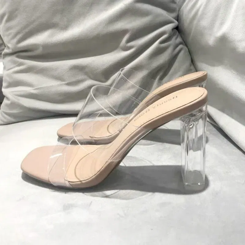 Color: black, Shoe Size: 37 - Summer Women Pumps Sandals PVC Jelly Slippers Open Toe High Heels Women Transparent Perspex Slippers Shoes Heel Clear Sandals