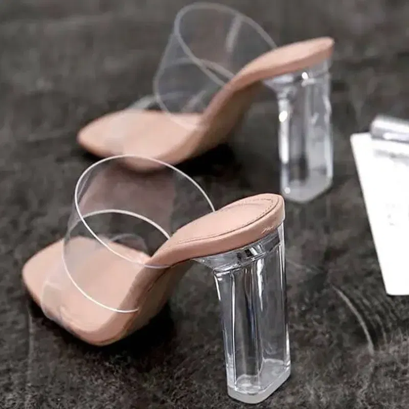 Color: black, Shoe Size: 37 - Summer Women Pumps Sandals PVC Jelly Slippers Open Toe High Heels Women Transparent Perspex Slippers Shoes Heel Clear Sandals