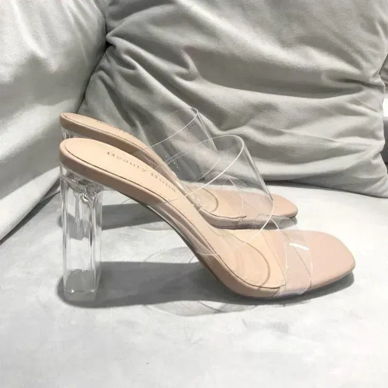 Color: black, Shoe Size: 37 - Summer Women Pumps Sandals PVC Jelly Slippers Open Toe High Heels Women Transparent Perspex Slippers Shoes Heel Clear Sandals