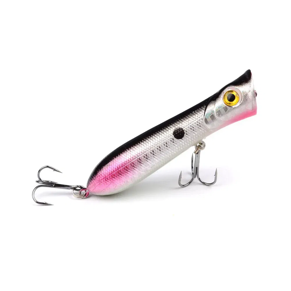 Color: PURPLE - 80mm 12g 6# Hook Popper Hard Bait Wobbler Fishing Lure Artificial Floating Trailer Ocean Fishing Bionic Carp Tackle Sea Fishing