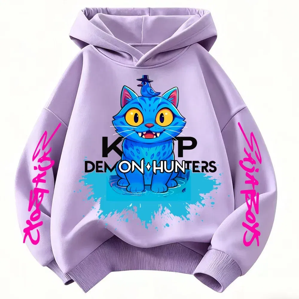 Color: black, Kid Size: 4 - 2025 New Saja Boys Derpy KPop Demon Hunter Cartoon Boy Hooded Sweatshirt Warm Wave Fashion Casual Tops Casual Black Clothing
