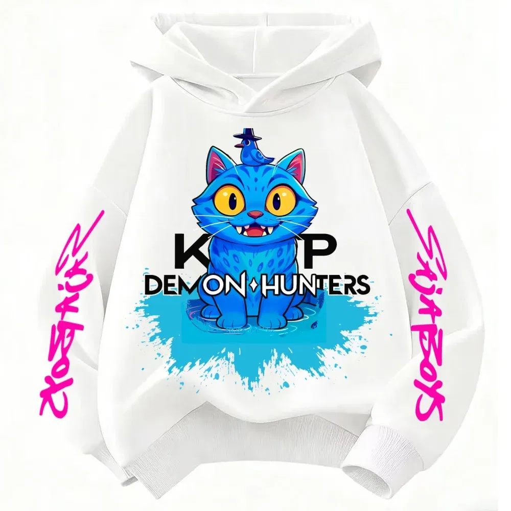 Color: black, Kid Size: 4 - 2025 New Saja Boys Derpy KPop Demon Hunter Cartoon Boy Hooded Sweatshirt Warm Wave Fashion Casual Tops Casual Black Clothing