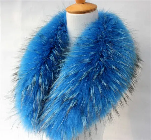 Color: green, Size: L - Real Raccoon Fur Scarves Woman 100% Pure Natural Raccoon Fur Collar Warm Winter Scarves Red Fox Fur Collar L#1