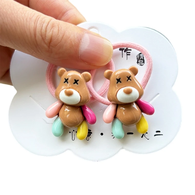 Color: Blue - 2PCS New Red Cartoon Lovely Cream Bear Girls Kids Elastic Hair Bands Princess Hair Accessories Children Hair Ties Baby Headwear