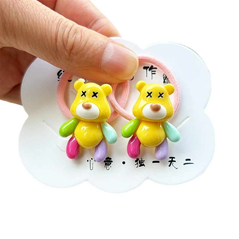 Color: Blue - 2PCS New Red Cartoon Lovely Cream Bear Girls Kids Elastic Hair Bands Princess Hair Accessories Children Hair Ties Baby Headwear