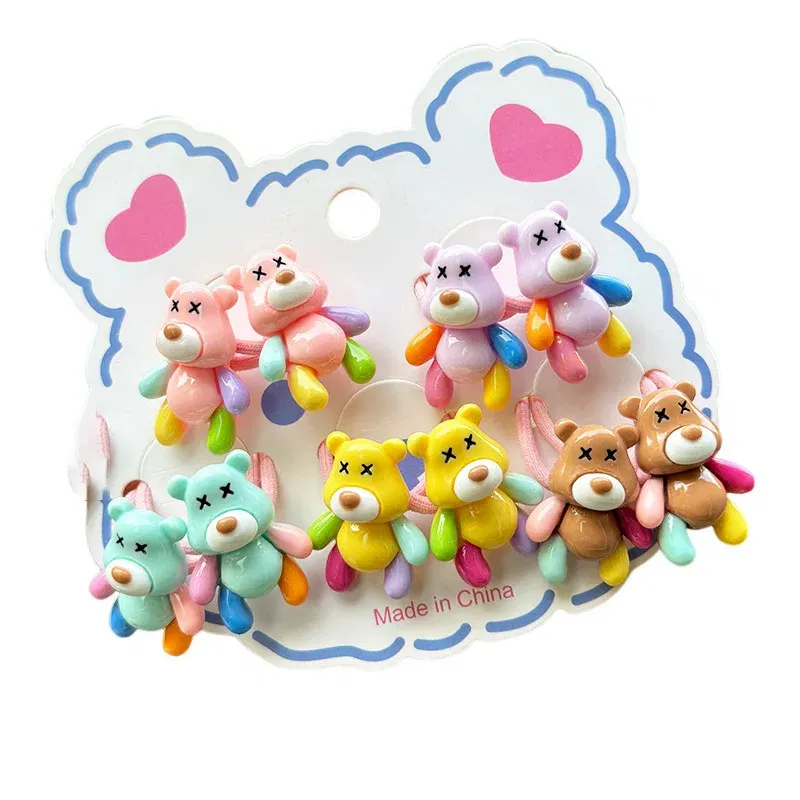 Color: Blue - 2PCS New Red Cartoon Lovely Cream Bear Girls Kids Elastic Hair Bands Princess Hair Accessories Children Hair Ties Baby Headwear