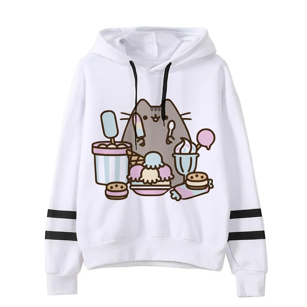 Color: Dark Grey, Size: XL - Women Ullzang Cute Cat Funny Cartoon Sweatshirt Pusheen Cat Kawaii Harajuku Korean Style Hoodies Graphic Fashion Hoody Female