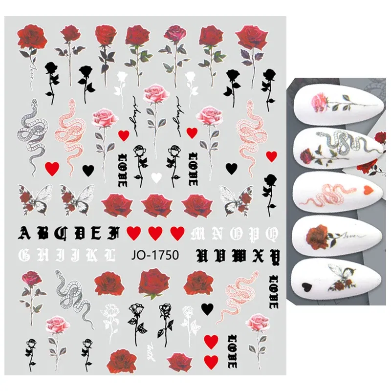 Color: Sliver - 3D Blue Butterfly Adhesive Stickers Nail Art Decoration Laser Flowers Leaves Nail Sticker Nail Art Supplies Nail Parts