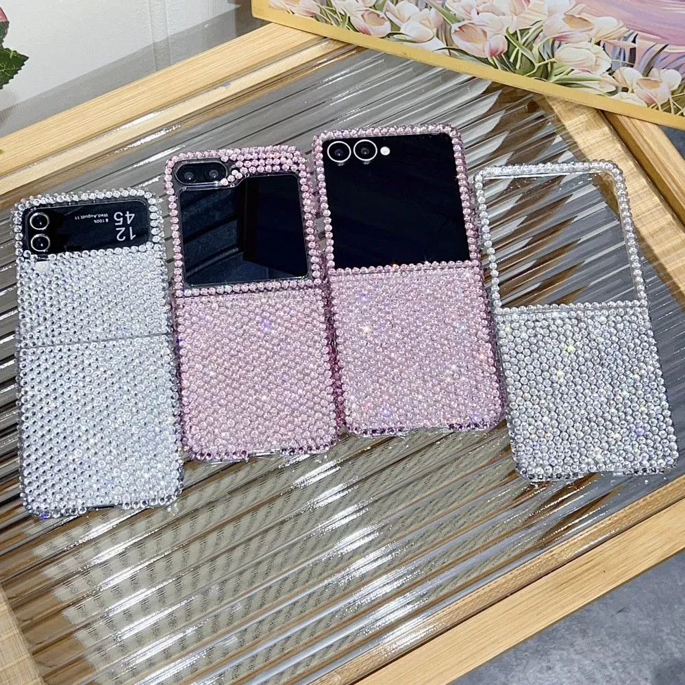 Color: black, Material: ABS - Full Shiny Diamonds Cover Funda For Samsung Galaxy Z Flip 7 Wrist Strap Case For Samsung z flip 6 zflip5 zflip4 3 Luxury Case
