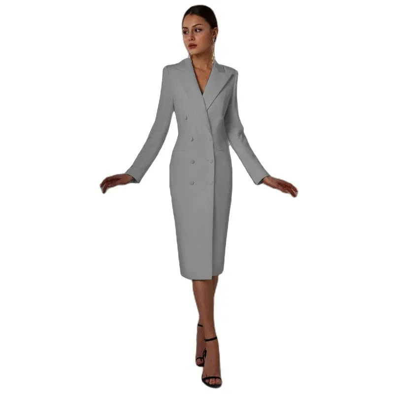 Color: GRAY, Size: XXL - Women's Suit Long Blazer Double Breasted Jacket White Tuxedo Party Point Lapel Clothes спор?‚ивн?‹й кос?‚юм ?¶?µнск