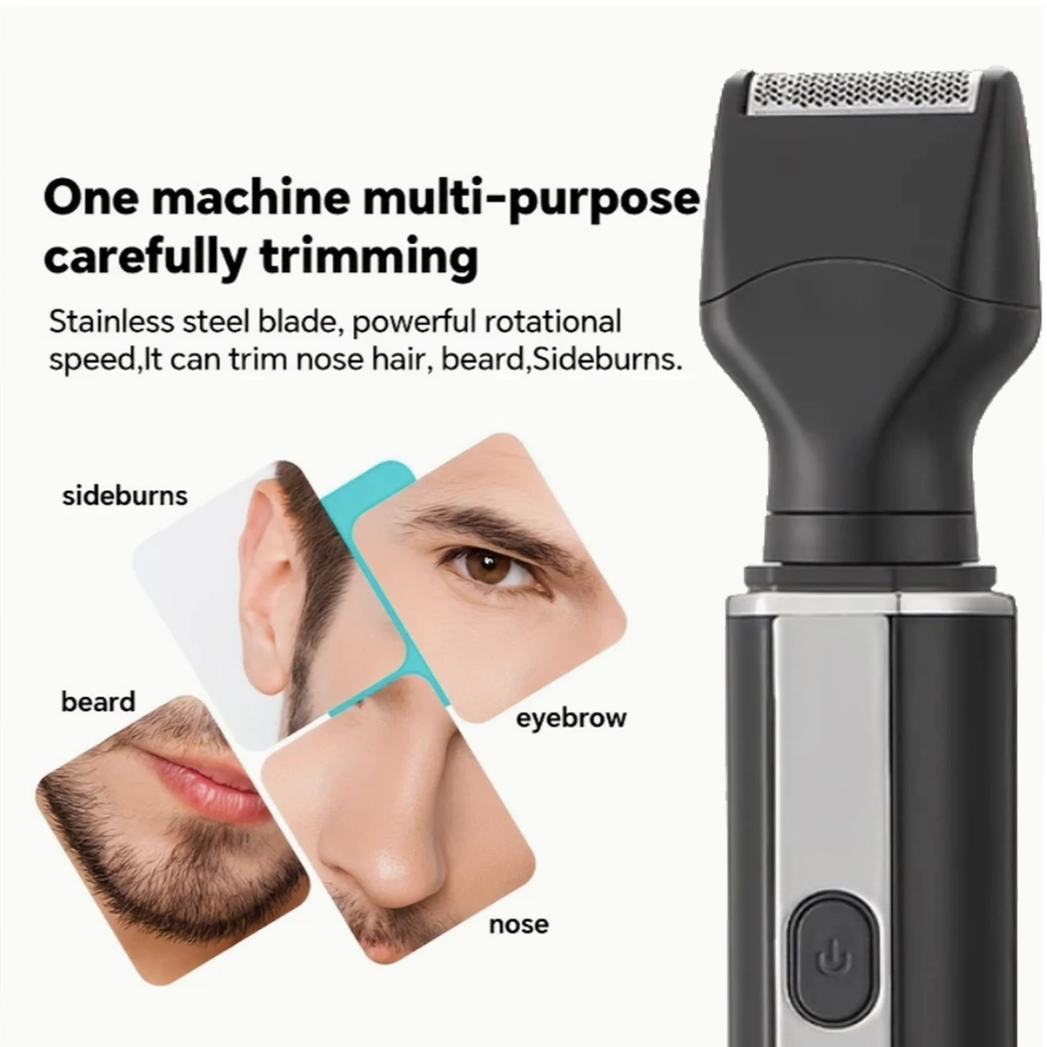 Color: Silver - Man Beard Shaver Sideburns Trimmer Nose Hair Trimmer Eyebrow Razor 4IN1 Grooming kit Rechargeable Lithium Battery