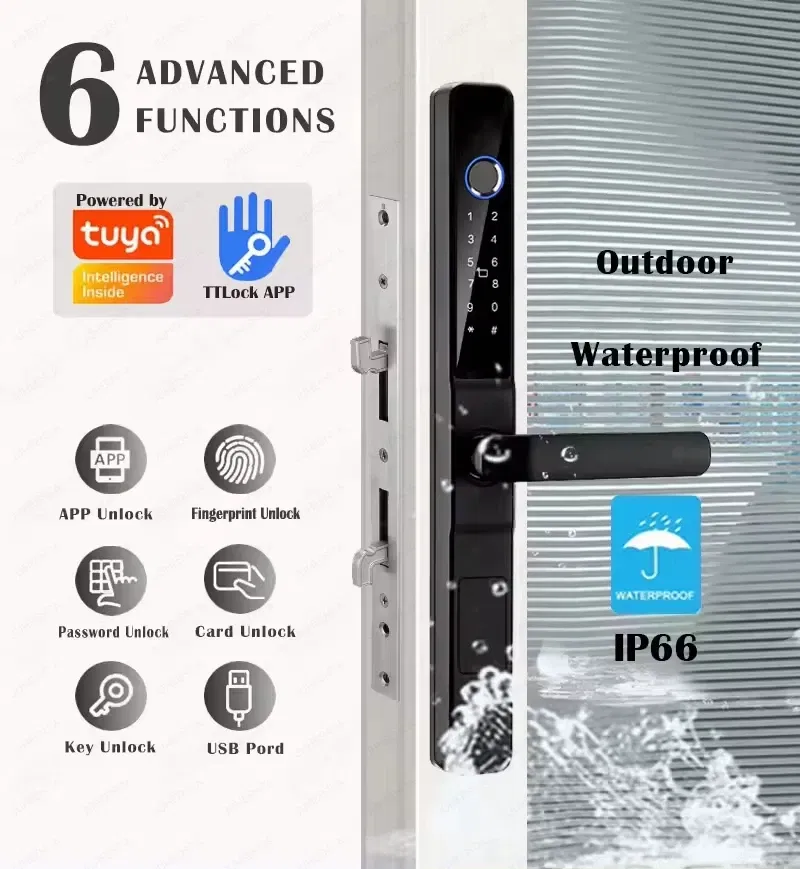 Color: light yellow, Ships From: CHINA - Tuya Smartlife WiFi Remote Control Waterproof Smart Lock Sliding Aluminum Door Digital Password Card Fingerprint Electronic Lock