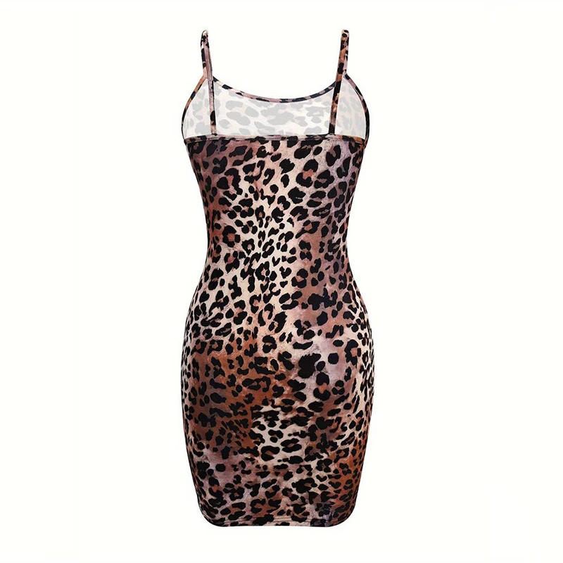 Color: Beige, Size: XL - Fashion Leopard Print Slips Backless Sexy Bodycon Maxi Dress Summer Women Sleep Casual Clothes Dress Beach Party Vacation Club