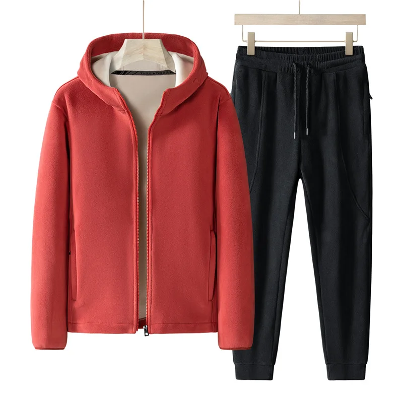 Color: Blue, Size: 6XL - Plus Size 7xl 8xl Men's 2pcs Tracksuit Sets Winter Warm Polar Fleece Liner Jacket+pants Set Men Casual Thick Sportswear Clothes