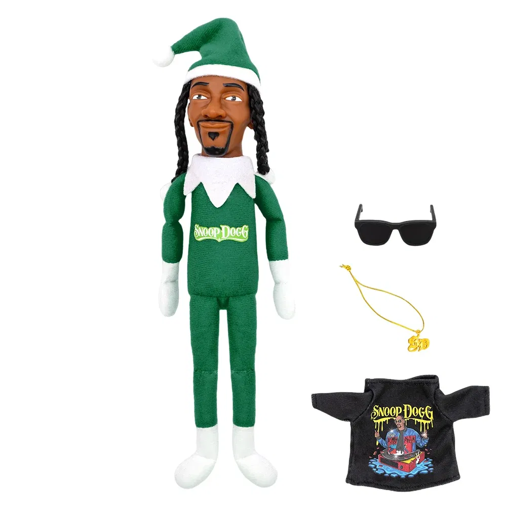Color Name: Blue - Snoop Dogg Snoop on a Stoop Christmas Elf Doll 12” Plush Toys Figurine Shelf Decor Includes Elf Toy Tshirt Sunglasses Necklac