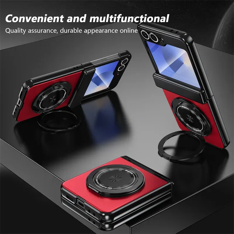 Color: GRAY, Material: Cotton - 360?° Magnetic Rotate Holder Ring Phone Case For Samsung Galaxy Z Flip 6 5 4 Flip6 Flip5 Flip4 Flip3 Hard Shell Protection Cover