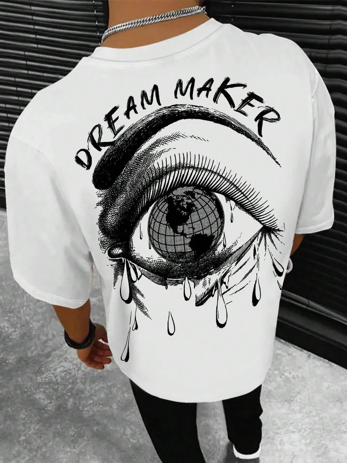 Color: Gold, Size: XXXL - Dream Maker Tearful Earth Printing T-Shirt Men Clothes Summer Loose Tee Cotton Casual Street Tshirt Hip Hop Oversize T Shirts