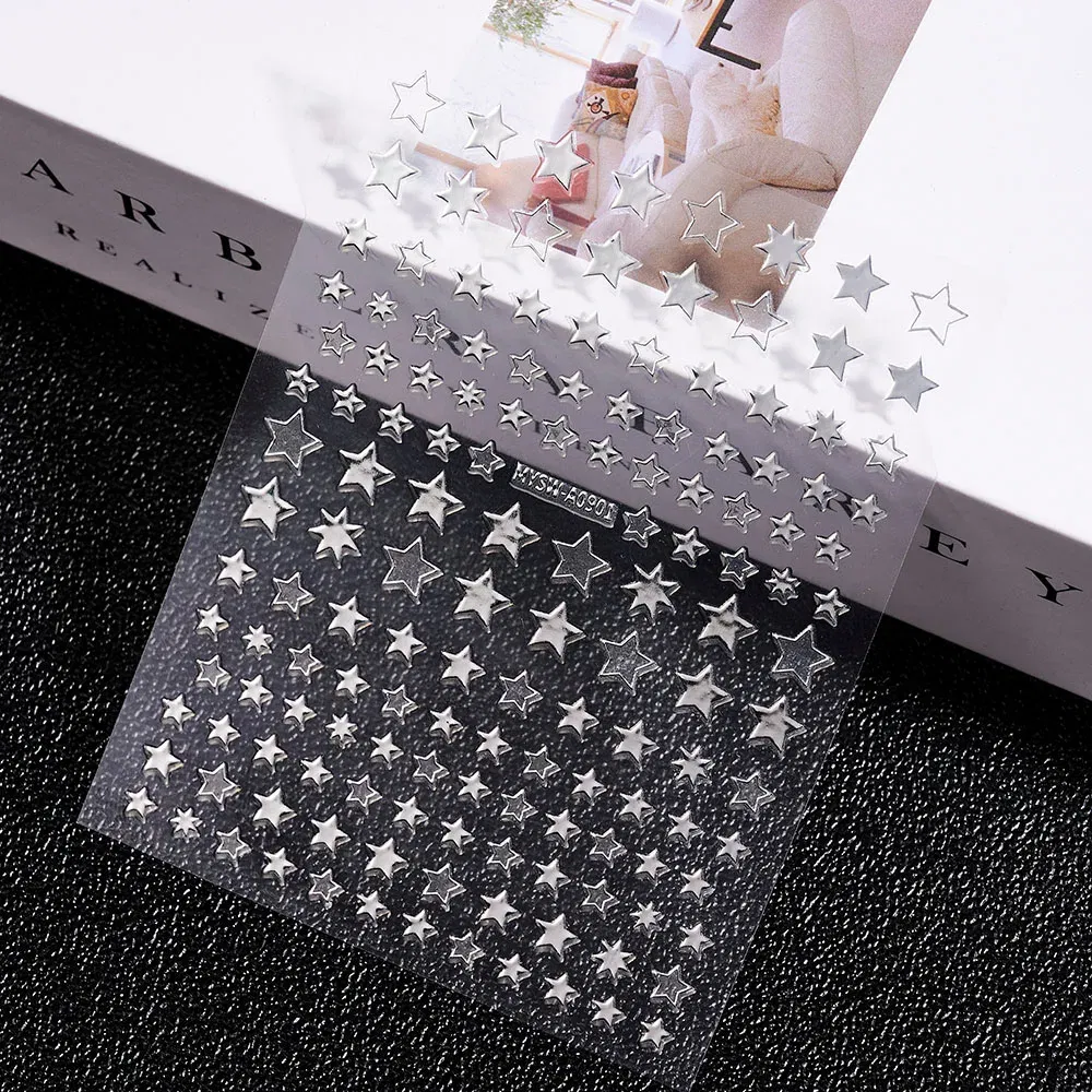 Color: Grad Pink - 3D Laser Silver/Rose Gold Hollow Cross Star Nail Art Stickers Design Self-Adhesive Hollow Cross Star Nail/Body Art Decor Sticker