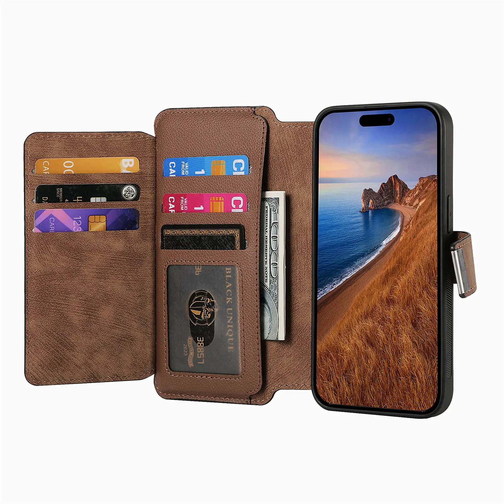 Color: black, Material: ABS - With Magsafe Wallet Case For Xiaomi Poco X6 X5 X3 M6 M5S M4 M3 F6 F5 Pro F3 C31 Zipper Leather Multi 6 Card Slot Removable Cover