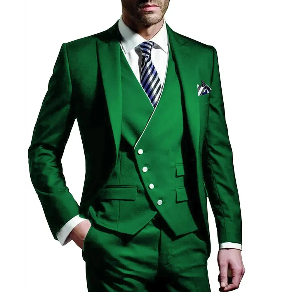 Color: green, Size: L, Ships From: CHINA - White Men Wedding Suits Groom Wear Peak Lapel Wedding Groom Tuxedos Business Party Suit 3 Pieces (Jacket+Vest+Pant?‰Costume Homme