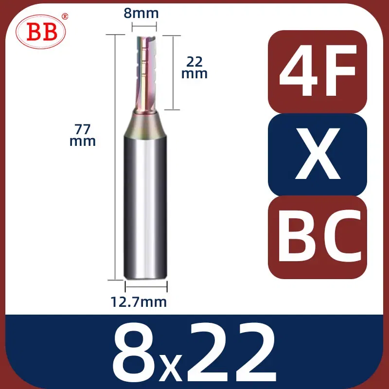 Cutting Edge Length: 18mm, Dimensions: 3.175*1*3 - BB Straight Slot Milling Cutter CNC Wood Engraving Machine Mill Rough Shape TCT Coated Edge D 6mm 8mm 2T 3T 4F Shank 1/2 12.7mm