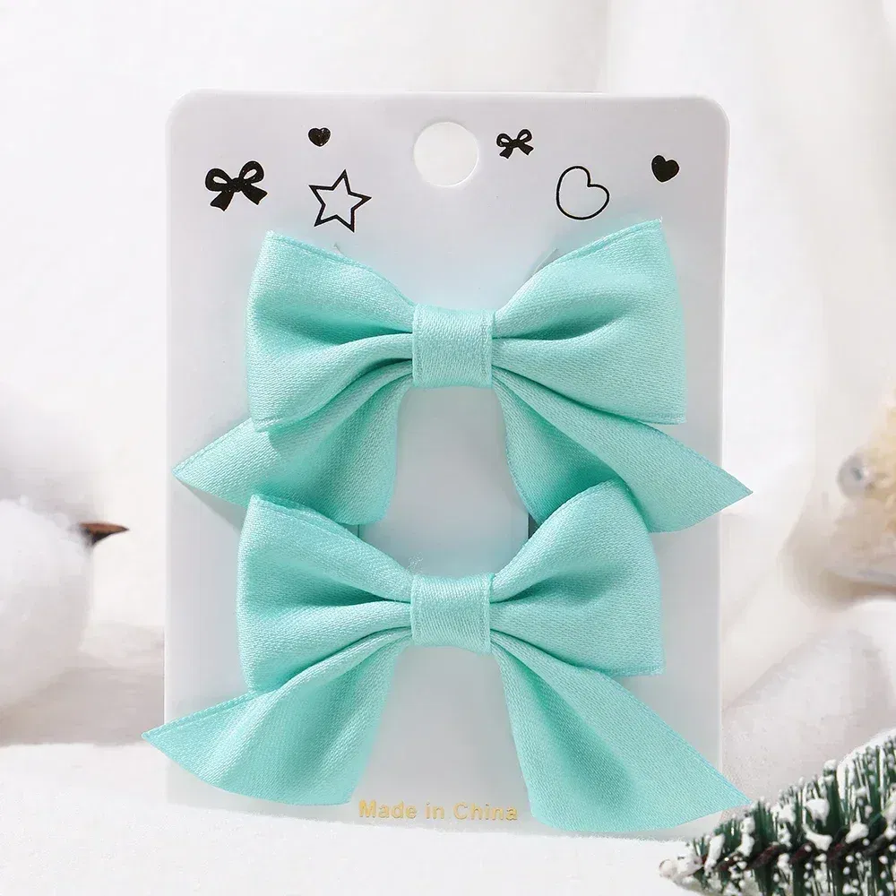 Color: Dark Khaki - 2Pcs/Set Solid Color Kids Bows Hair Clips for Baby Girls Handmade Plaid Bowknot Hairpin Barrettes Photograph Hair Accessories