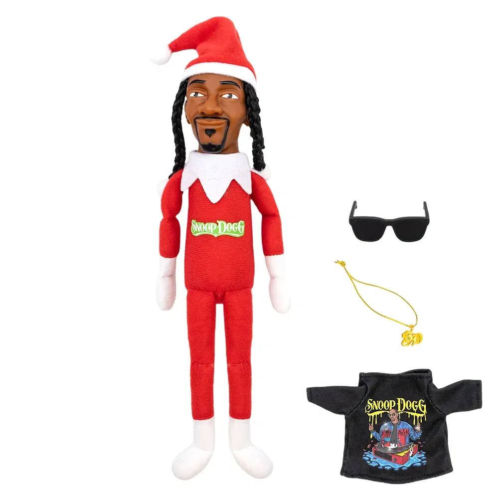 Color Name: black - Snoop Dogg Snoop on a Stoop Christmas Elf Doll 12” Plush Toys Figurine Shelf Decor Includes Elf Toy Tshirt Sunglasses Necklac