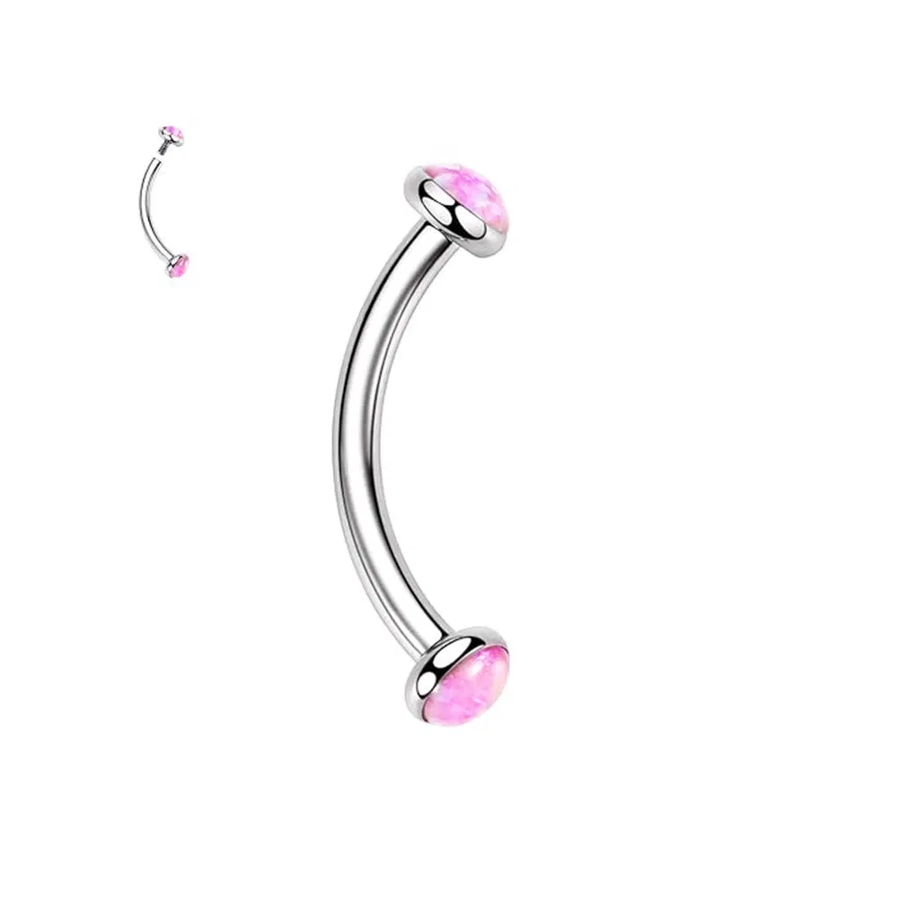 Metal color: Pure Gold Color, Main Stone Color: black - 3/4/5mm Opal Steel Eyebrow Ring Internally Threaded 6mm -14mm Bar Curved Barbell Monroe Lip Stud Ear Tragus Piercing