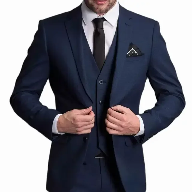 Color: Navy Blue, Size: M - 3 Piece Navy Blue Male Suits Slim fit Notched Lapel Wedding Tuxedos Sets Tailor Made Business Mens Costume (Blazer+Pants+Vest)