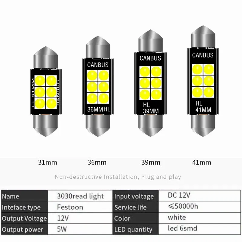 Emitting Color: WHITE, Color Temperature: 3000K - 1pcs 3030 Festoon 31mm 36mm 39mm 41/42mm C5W Led Bulb CANBUS C10W Dome Reading Lamp Car Beleuchtung Interior License Plate Light
