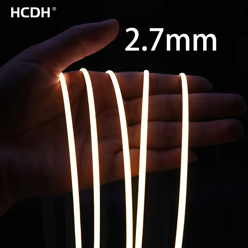 Emitting Color: Yellow, Color: Yellow, Length: 1m - 2.7mm Ultra Slim COB LED Strip Lights 480LEDs/m Flexible Linear Light Tape Diode Ribbon Backlight Red Amber Purple Car Dimmable