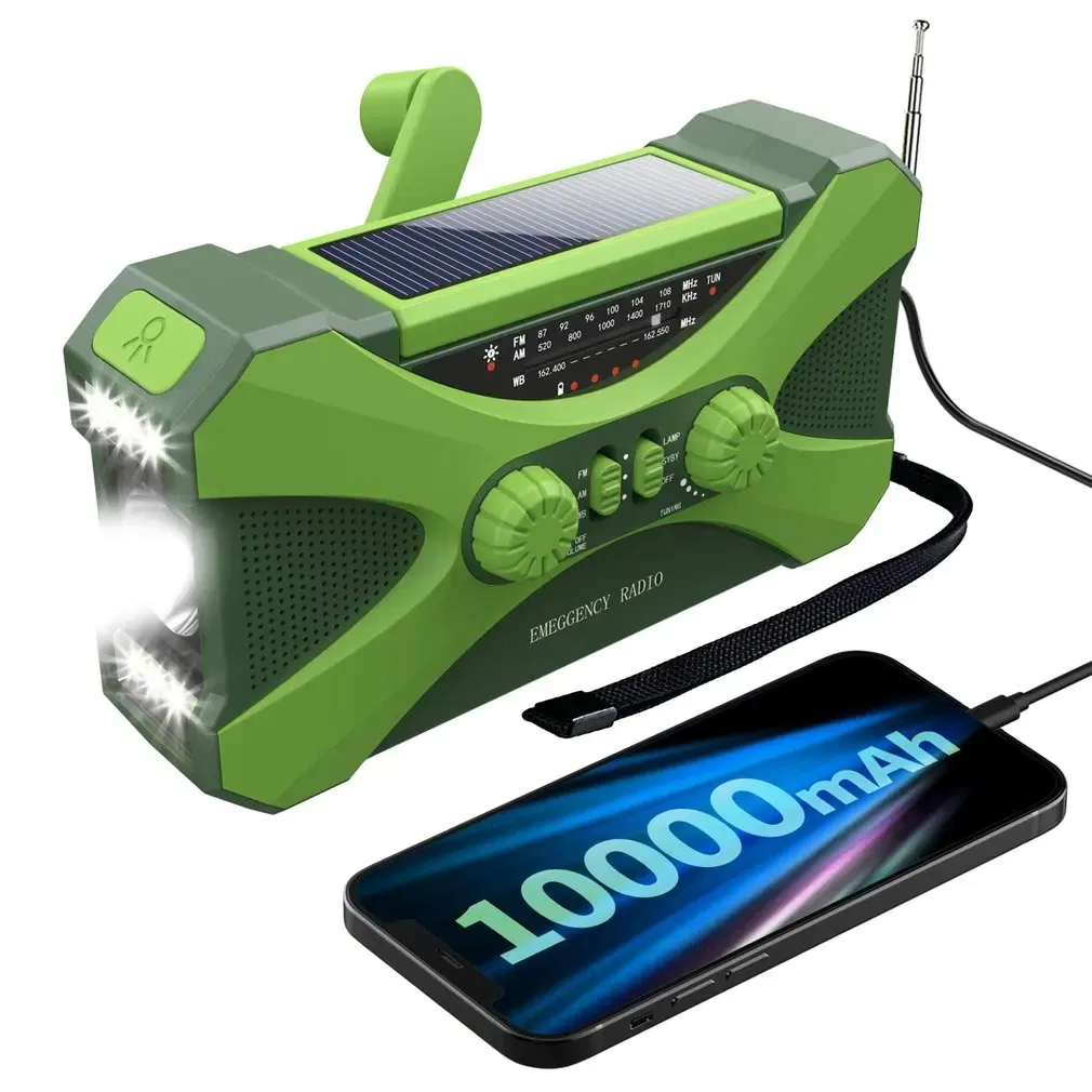 Color: green, Ships From: CHINA - New! 10000mAh Emergency Radio Portable AM FM WB NOAA Solar Hand Crank Radios Weather Radio LED Flashlight SOS Alarm Power Bank .
