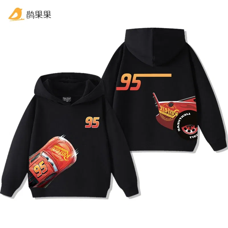 Color: green, Kid Size: 2T - Cars Lightning McQueen Fun Printed Kids Boys Girls Hooded Sweatshirt Fall and Winter Casual Fashion Warm Student Hoodie