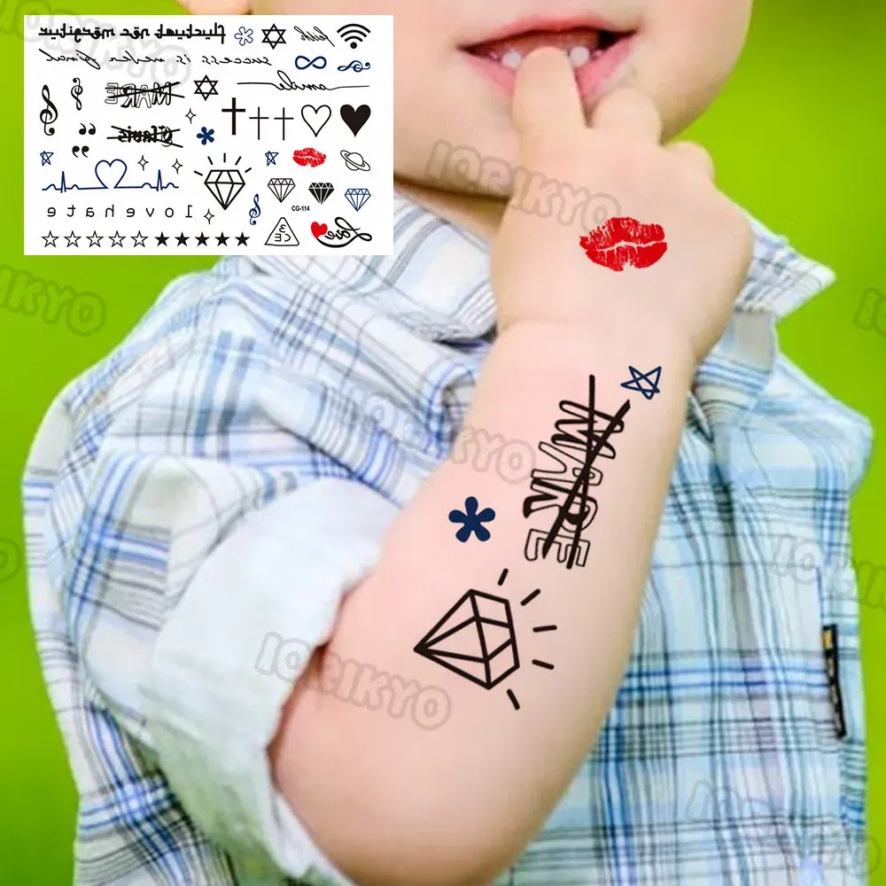 Color: plum - Summer Style Temporary Tattoos For Kids Adult Boy Girl Fake Ice cream Tattoo Sticker Small Rock Flower Heart Tatoos Hands Finger