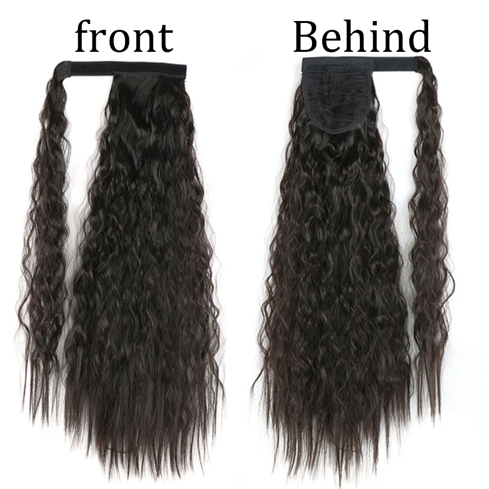 Color: T1B/33, Stretched Length: 22inches - Synthetic Long Corn Wavy Ponytail Hairpiece Wrap on Hair Clip Ombre Brown Blonde Hair Extensions Pony Tail