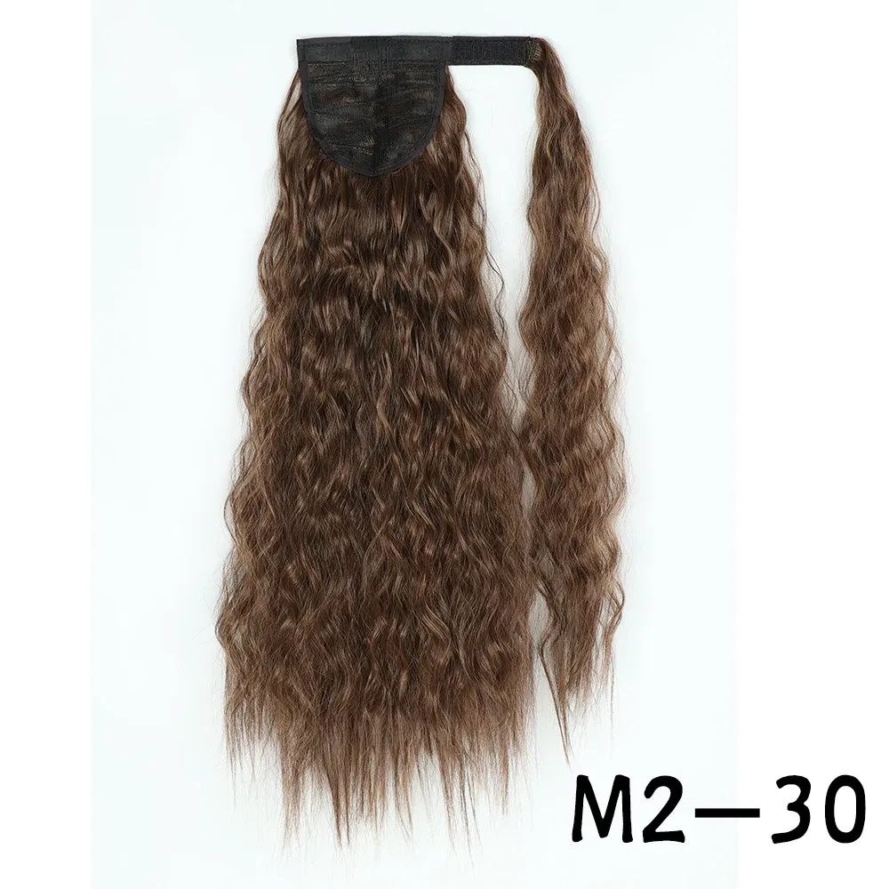 Color: T1B/33, Stretched Length: 22inches - Synthetic Long Corn Wavy Ponytail Hairpiece Wrap on Hair Clip Ombre Brown Blonde Hair Extensions Pony Tail