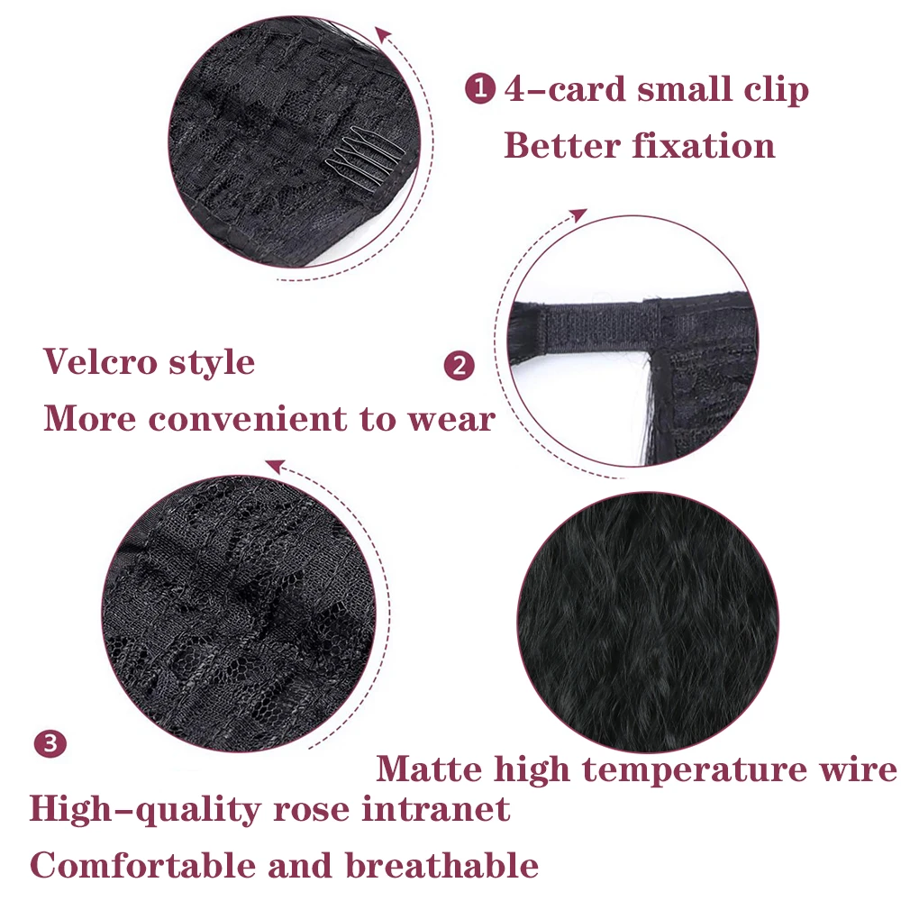 Color: T1B/33, Stretched Length: 22inches - Synthetic Long Corn Wavy Ponytail Hairpiece Wrap on Hair Clip Ombre Brown Blonde Hair Extensions Pony Tail