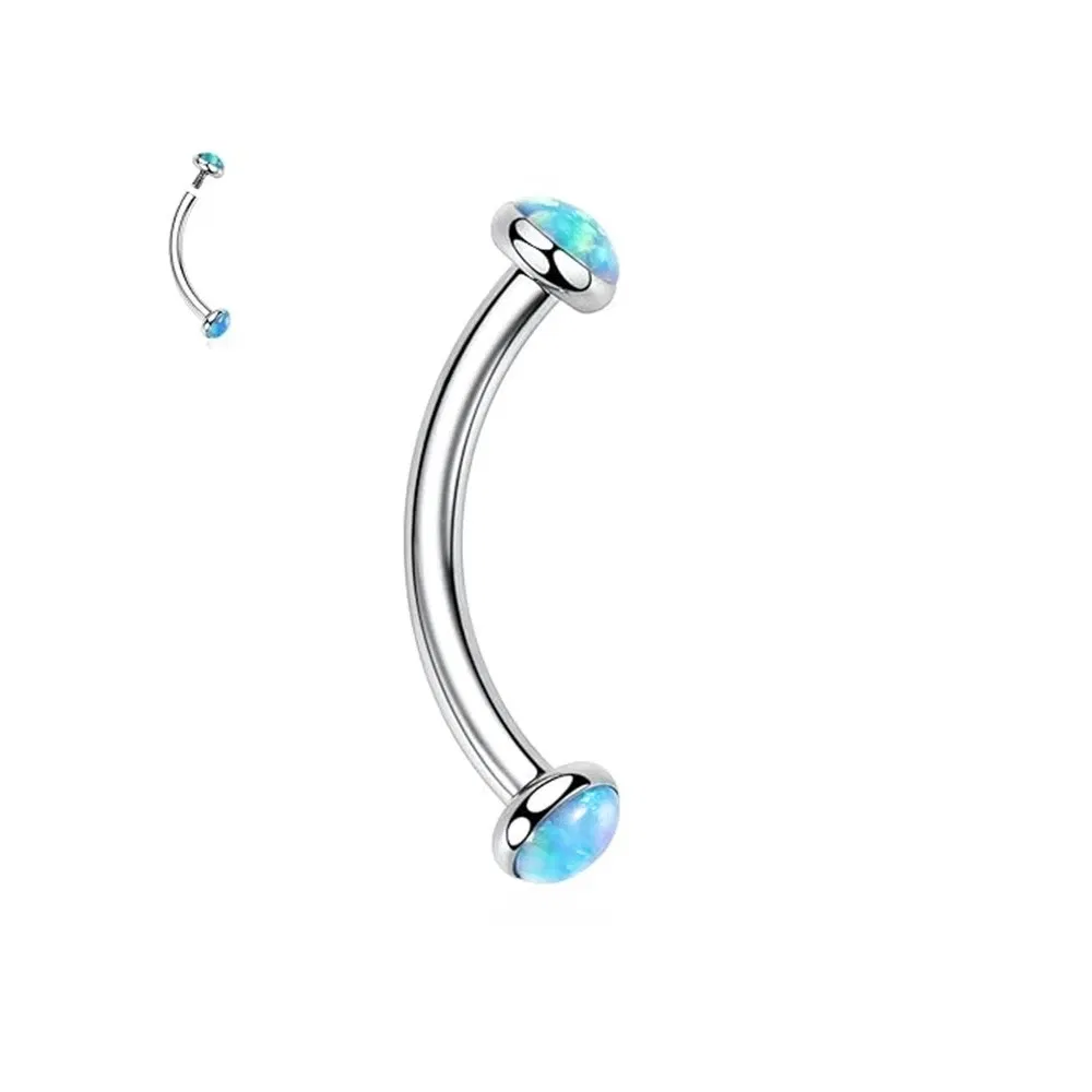 Metal color: SILVER PLATED, Main Stone Color: WHITE - 3/4/5mm Opal Steel Eyebrow Ring Internally Threaded 6mm -14mm Bar Curved Barbell Monroe Lip Stud Ear Tragus Piercing