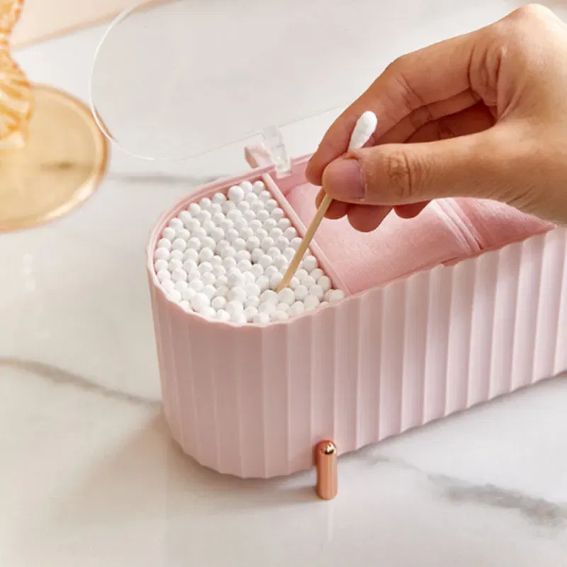 Color: Green - Cotton Swab Organizer Holder Cotton Pad Storage Box Transparent Remover Paper Makeup Box With Lid Dustproof Desktop Makeup