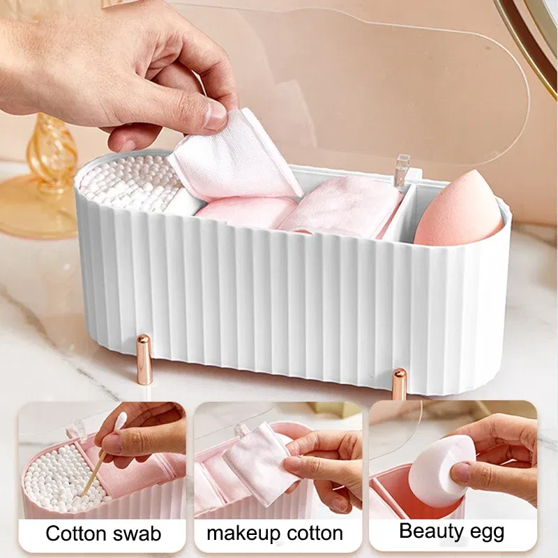 Color: Green - Cotton Swab Organizer Holder Cotton Pad Storage Box Transparent Remover Paper Makeup Box With Lid Dustproof Desktop Makeup